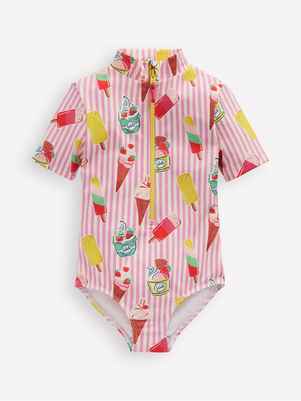 BODEN Short-sleeved Swimsuit-Vintage Pink Ice Cream Stripe